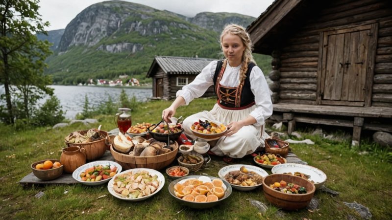 norsk folklore, kulturelle tradisjoner, feiringer, tradisjonell mat, kunst og håndverk, hverdagsliv